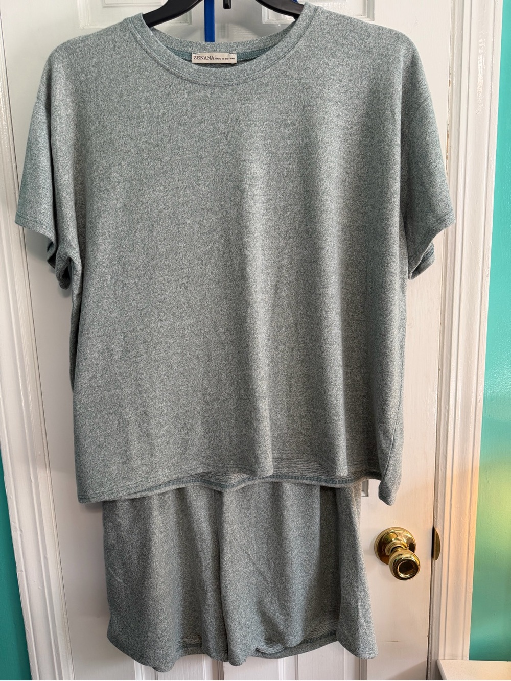 Zenana Loungewear 2-Piece Short Set — Heather Jade, SMALL, NWOT, $28